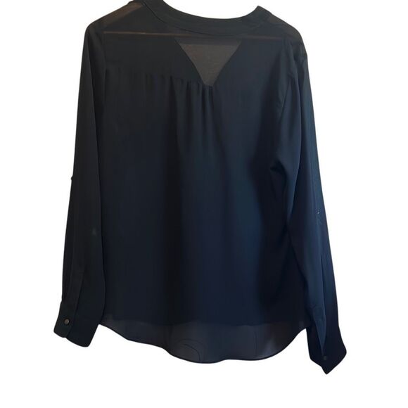 ANA a New Approach Black Long Sleeve Button Up Tunic Blouse Office Career - Picture 6 of 6